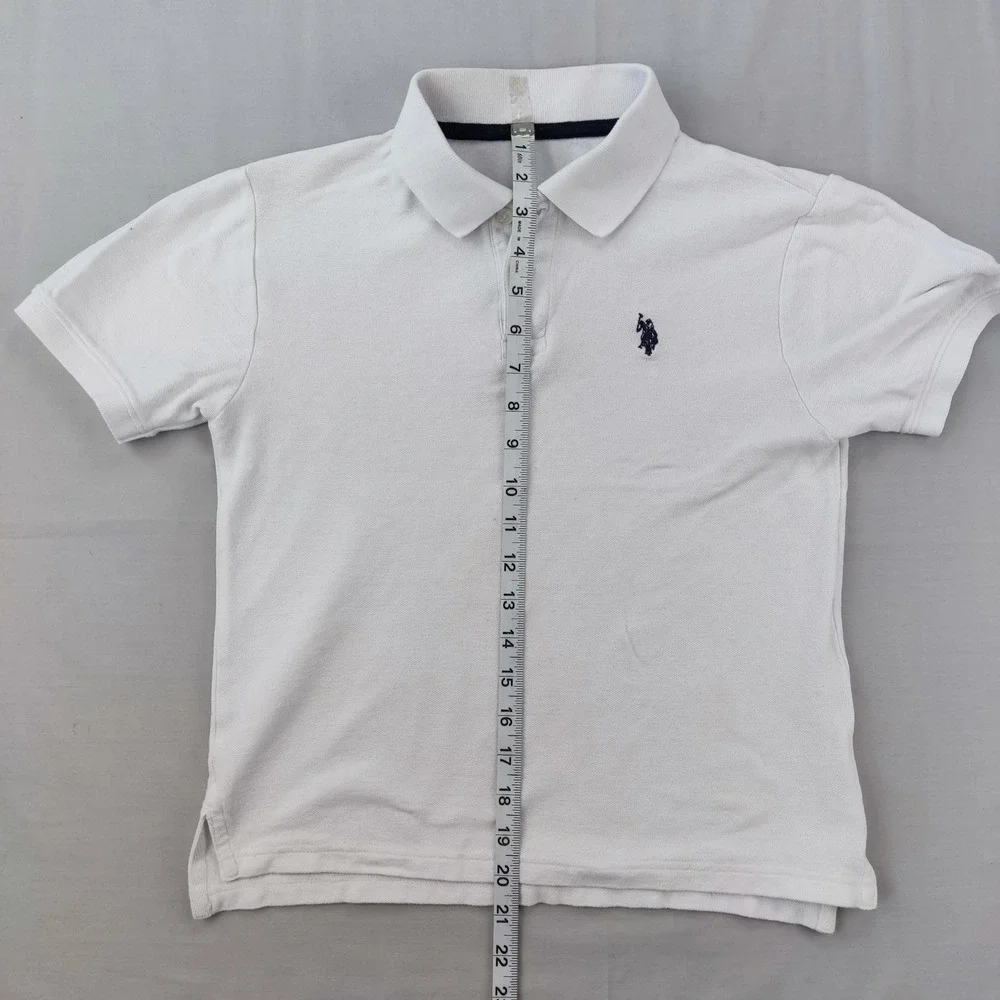U.S. Polo Assn. Polo Shirt Boys M White Solid Short Sleeve Pique Cotton Logo